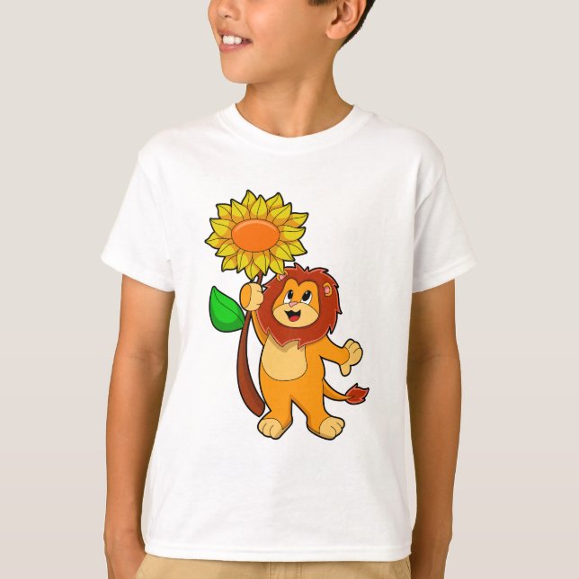 Löwe mit Blume Sonnenblume T-Shirt (Vorderseite)