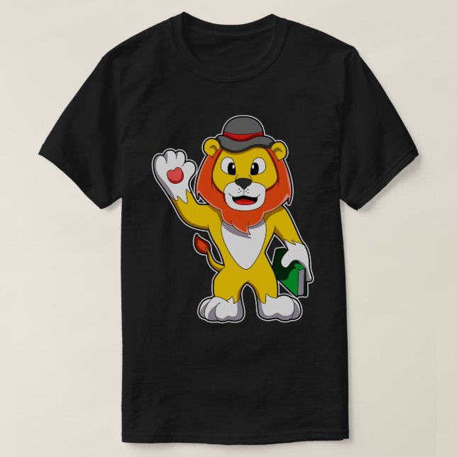 Löwe mit Buchhut T-Shirt (Design vorne)