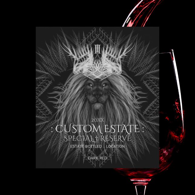 Löwe mit Crown Monogram Black Wine Label Weinetikett (Von Creator hochgeladen)