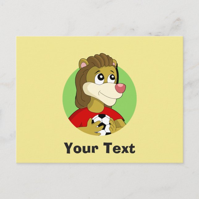 Löwe mit einem Fußball-Cartoon auf der Postkarte (Vorderseite)