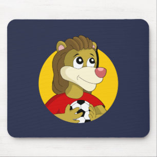 Löwe mit einem Fußball-Cartoon-Mauspad Mousepad