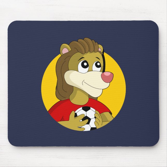 Löwe mit einem Fußball-Cartoon-Mauspad Mousepad (Vorne)