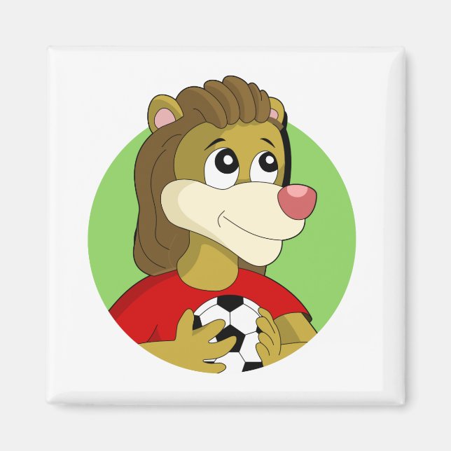 Löwe mit einem Fußballballmagnet am Cartoon Magnet (Vorne)