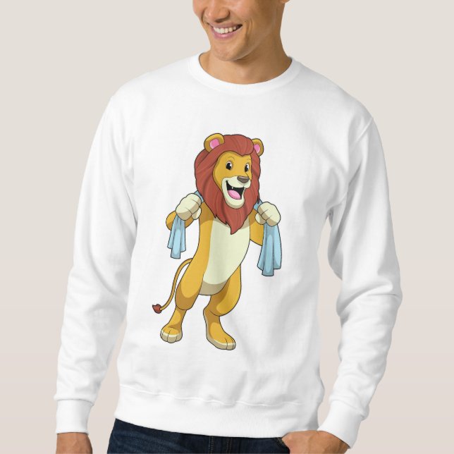Löwe mit Handtuch für Dusche Sweatshirt (Vorderseite)