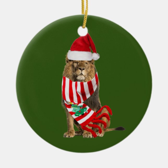Löwe mit Hat Scaft Weihnachten Keramik Ornament (Vorne)