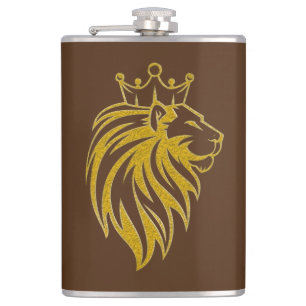 Löwe mit Krone - Gold Stil 2 Flachmann