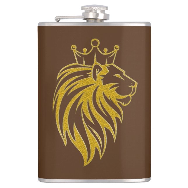 Löwe mit Krone - Gold Stil 2 Flachmann (Vorderseite)