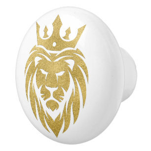 Löwe mit Krone - Gold Stil 3 Keramikknauf