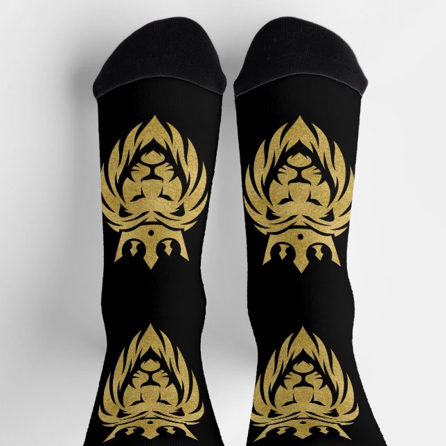 Löwe mit Krone - Gold Stil 3 Socken (Oben)