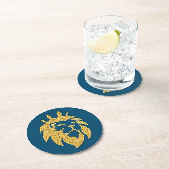 Löwe mit Krone - Goldstil 1 Runder Pappuntersetzer (Vor Ort)