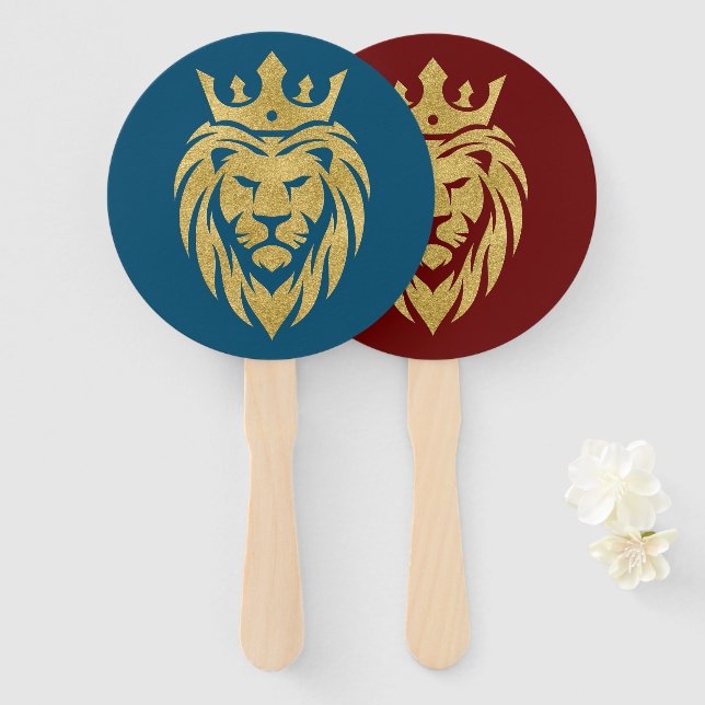 Löwe mit Krone - Goldstil 3 Fächer (Vorne und Hinten)