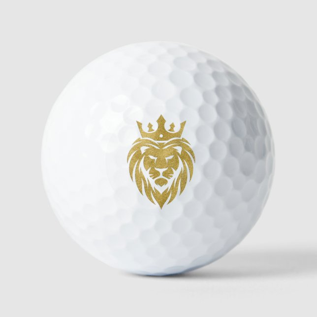 Löwe mit Krone - Goldstil 3 Golfball (Vorderseite)