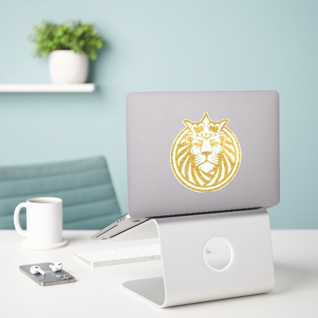 Löwe mit Krone - Goldstil 4 Aufkleber (Laptop auf Schreibtisch)