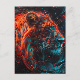 Löwe mit rötlich-türkisfarbenen Lichtwegen Postkarte