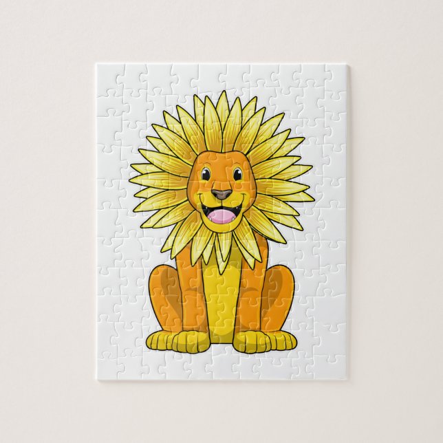 Löwe mit Sonnenblume Blume Puzzle (Vertikal)