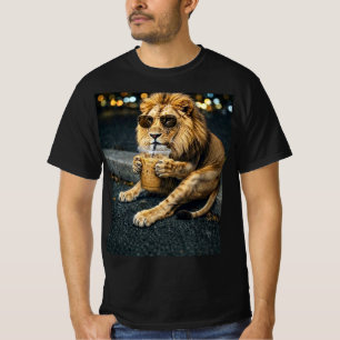 Löwe mit Sonnenbrille beim Trinken von Eiskaffee T-Shirt