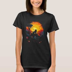 Löwe mit Sunset Retro Landscape Grafik T-Shirt