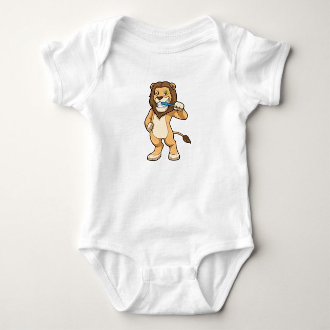 Löwe mit Zahnbürste Baby Strampler (Vorderseite)
