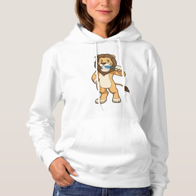 Löwe mit Zahnbürste Hoodie (Vorderseite)
