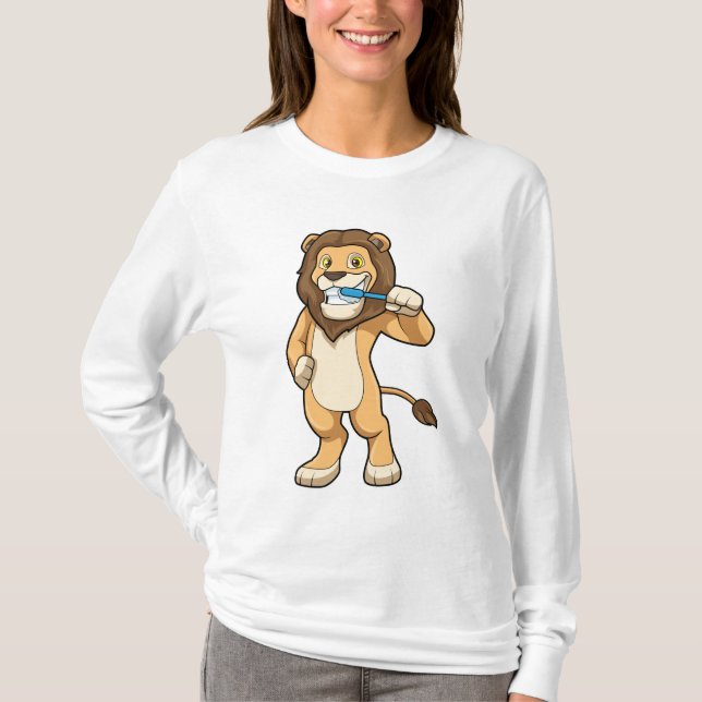 Löwe mit Zahnbürste T-Shirt (Vorderseite)