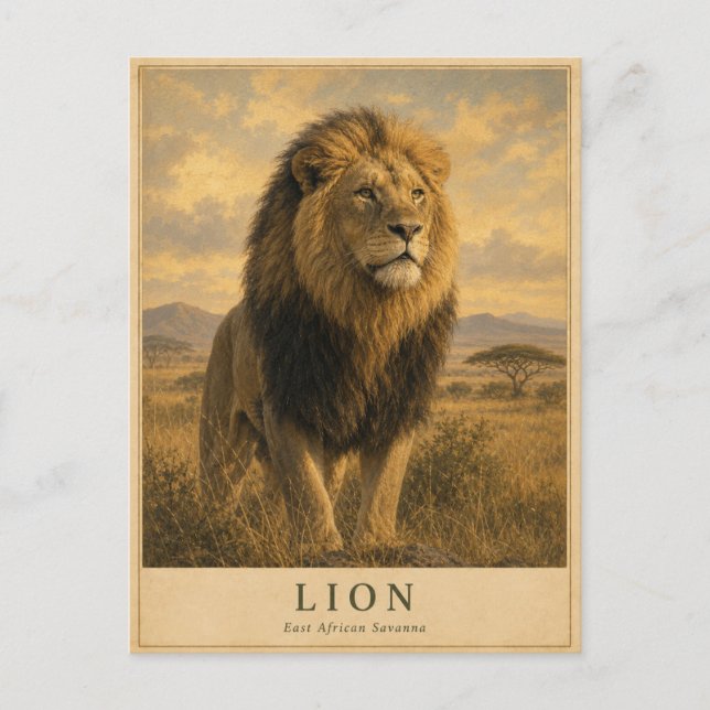 Löwe Ostafrikanische Savanne VINTAGE Postkarte (Vorderseite)