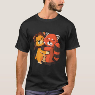 Löwe Roter Panda Umarmen Kawaii Tier T-Shirt