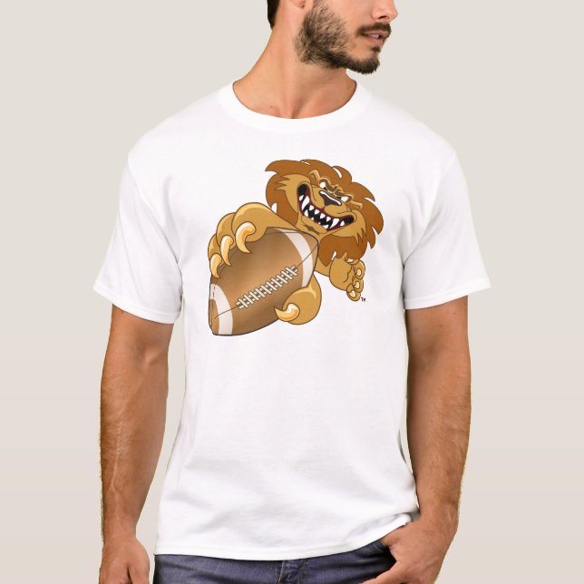 Löwe-Schulmaskottchen, das Fußball spielt T-Shirt (Vorderseite)