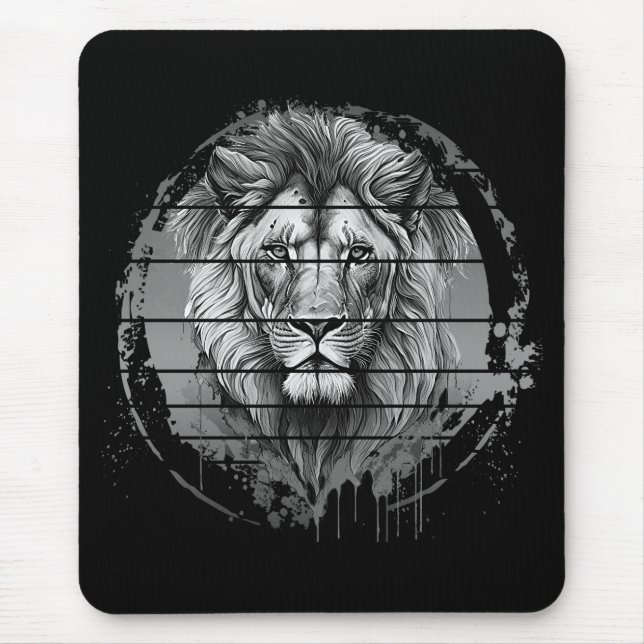 Löwe Schwarz und Weiß Mousepad (Vorne)