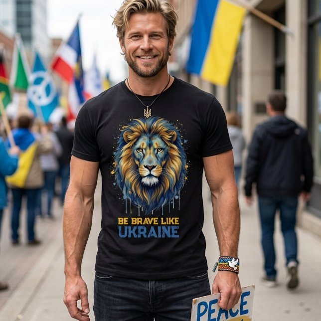Löwe „Sei mutig wie die Ukraine.“ T-Shirt (Von Creator hochgeladen)