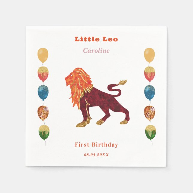 Löwe Sternzeichen 1. Geburtstag Ballons & Künstler Serviette (Vorderseite)