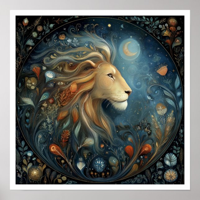 Löwe Sternzeichen Geburtshoroskop Astrologie Himme Poster (Vorne)
