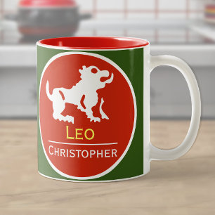 Löwe-Sternzeichen mit Namen des Besitzers Zweifarbige Tasse