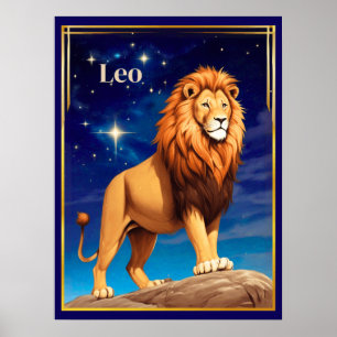 Löwe-Sternzeichen unter einem sternenklaren Himmel Poster