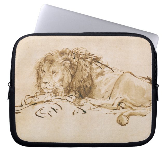 Löwe-Stillstehen (Feder auf Papier) Laptopschutzhülle (Vorderseite)