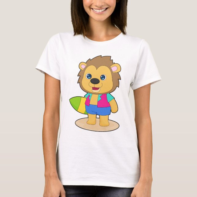 Löwe Surfen Surfboard Sommer T-Shirt (Vorderseite)