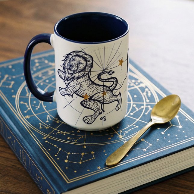 Löwe-Tierkreis-Marine-Blau u. Goldgeburts-Tasse Tasse (Leo Zodiac Navy Blue & Gold Birth Mug)