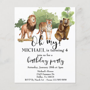 Löwe Tiger Bär Oh Mein Dschungel Thema Wasserfarbe Flyer