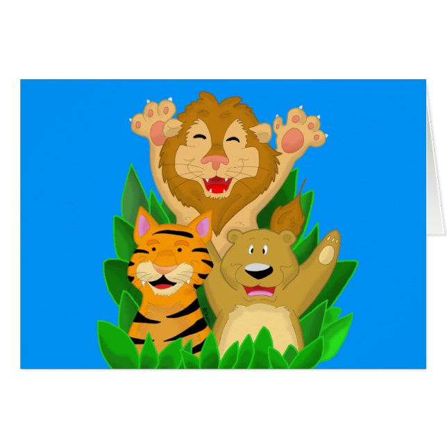 Löwe-Tiger-und Bärn-Cartoon-Karte (Vorderseite (Horizontal))