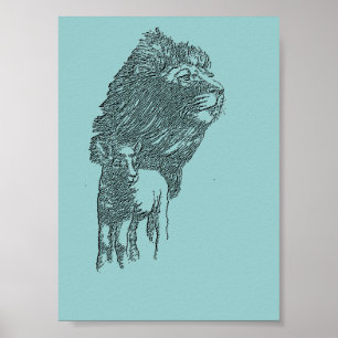 Löwe-u. Lamm-Bleistift-klassische Plakat-Kunst Poster