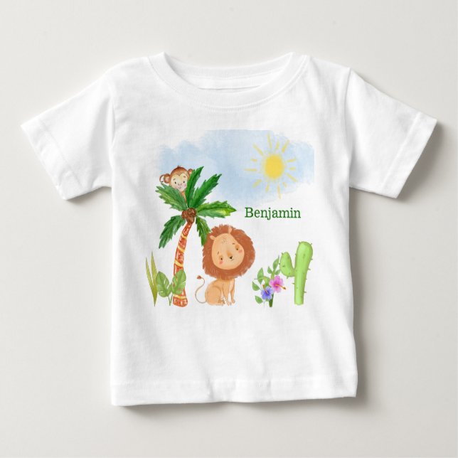 Löwe und Affe in Niedlicher Dschungelszene Baby T-shirt (Vorderseite)