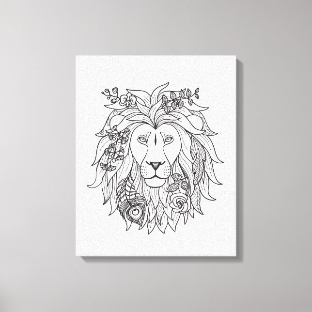 Löwe und Blume Doodle 6 Leinwanddruck (Vorderseite)