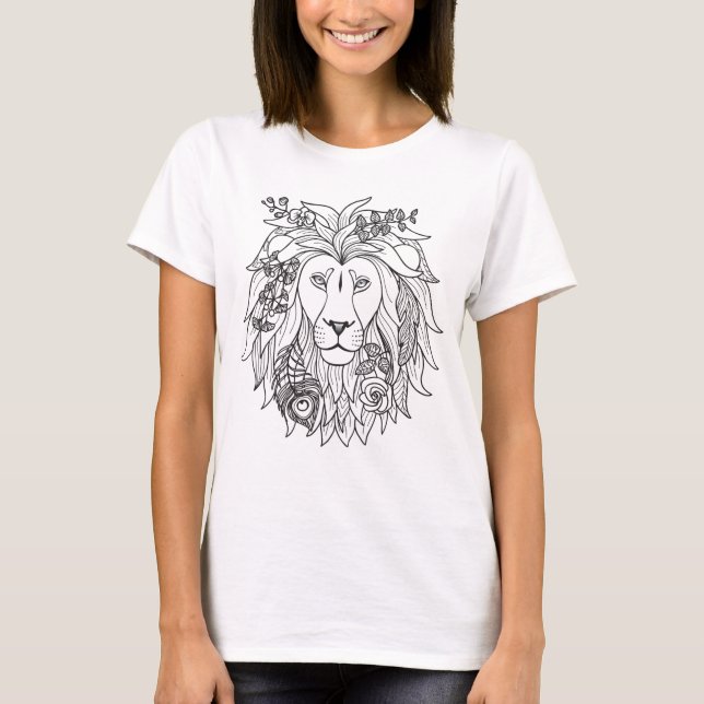 Löwe und Blume Doodle T-Shirt (Vorderseite)