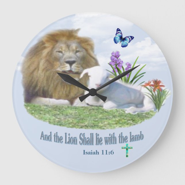 Löwe und das Lamm-Bibelverse Große Wanduhr (Vorderseite)