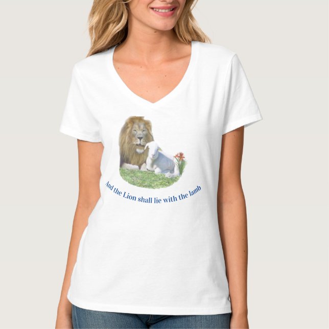 Löwe und das Lamm Christliche Geschenke T - Shirt (Vorderseite)