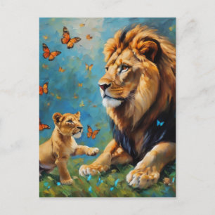 Löwe Und Jungtier Postkarte