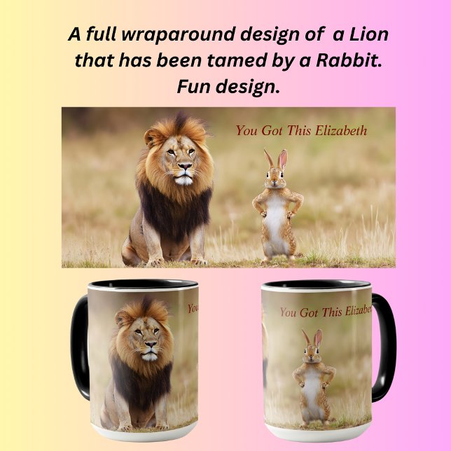 Löwe und Kaninchen witziger Design Tasse (Von Creator hochgeladen)