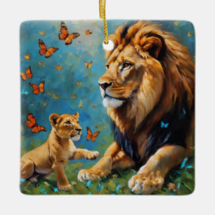 Löwe und Kübel Keramikornament