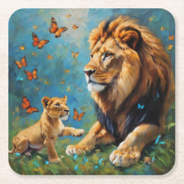 Löwe und Kübel Rechteckiger Pappuntersetzer