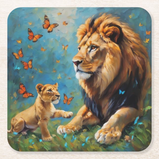 Löwe und Kübel Rechteckiger Pappuntersetzer (Vorderseite)