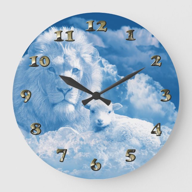 Löwe und Lamm in den Wolken Große Wanduhr (Vorderseite)